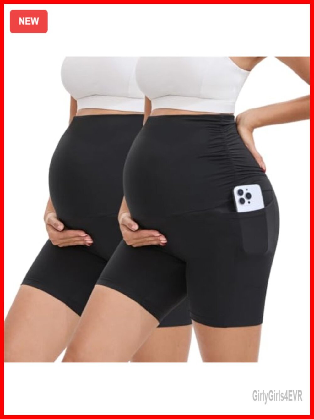 2 Pack Maternity Biker Shorts with Pockets 6" High Waist